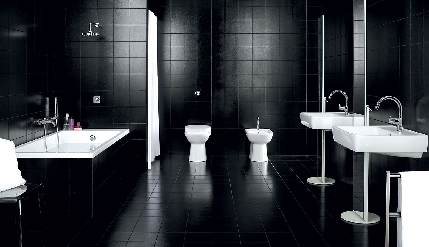 Черно белая ванная комната (64 фото)