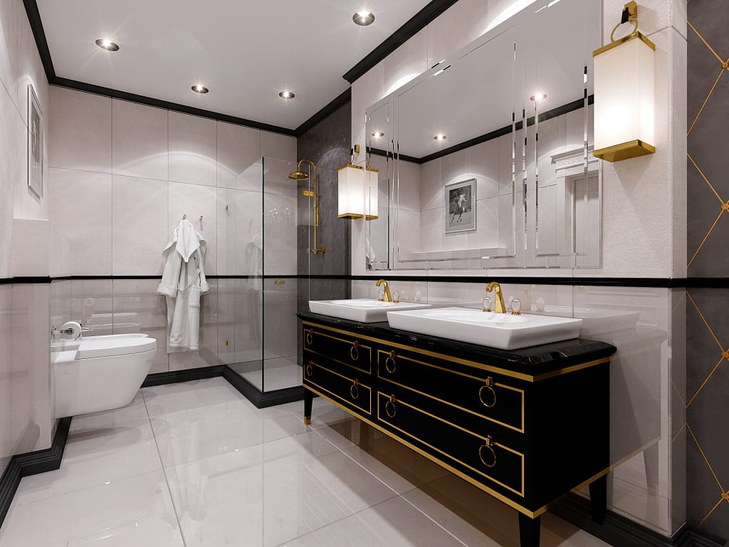 Дизайн ванной 2024 год. Санузел дизайн арт деко. Ванна в стиле арт деко. Современная ванная комната. Ванные комнаты в стиле арт деко.